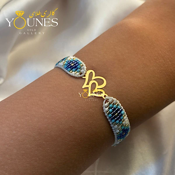 دستبند میوکی آبی دوقلب طلا